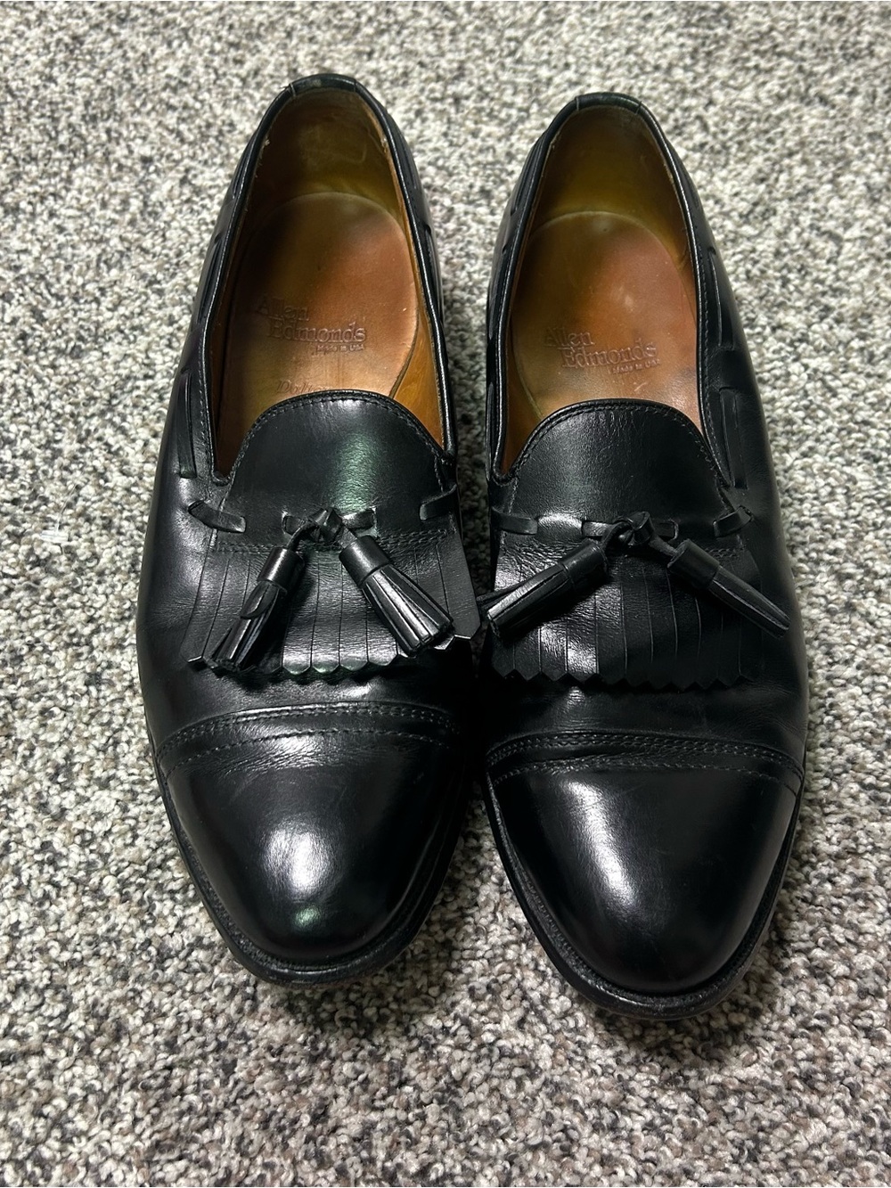 Allen Edmonds Dalton Black Leather Kiltie Tassel Cap Toe Loafer Mens 9.5 D Shoes